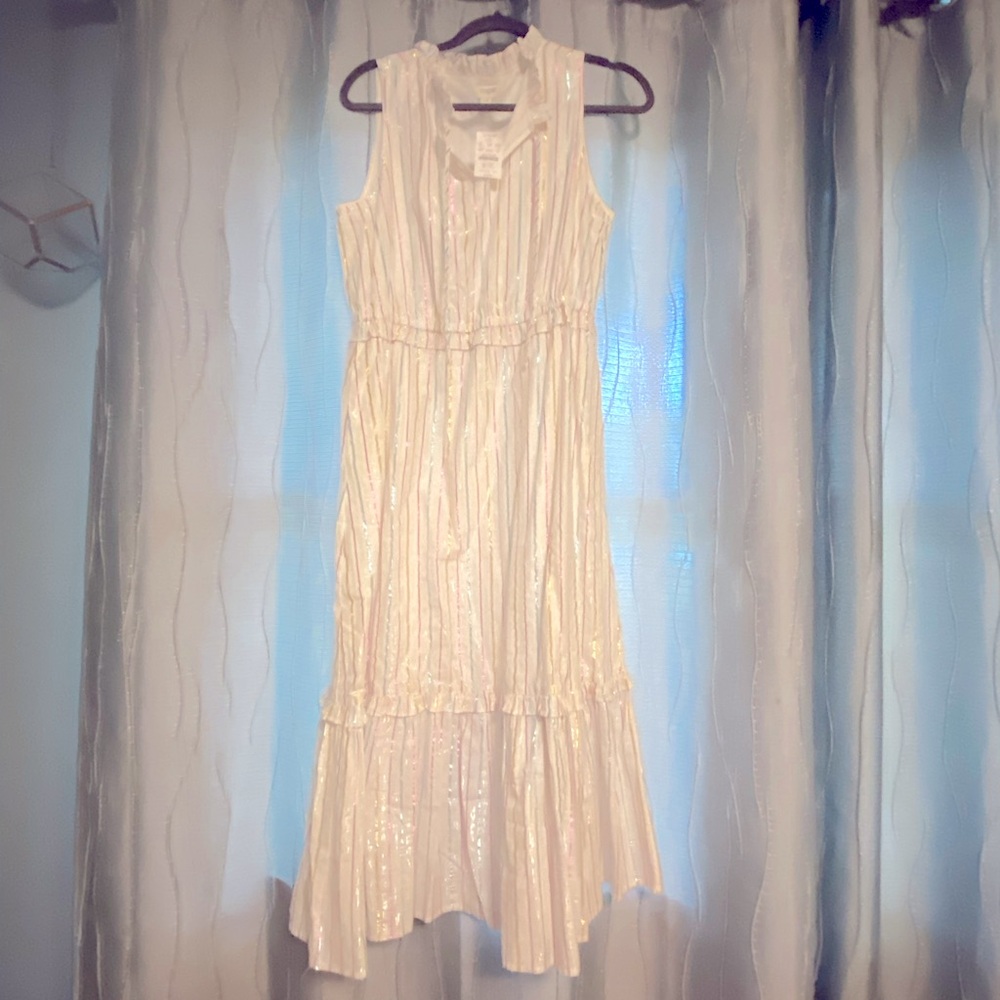 J crew metallic rainbow striped midi dress NWT